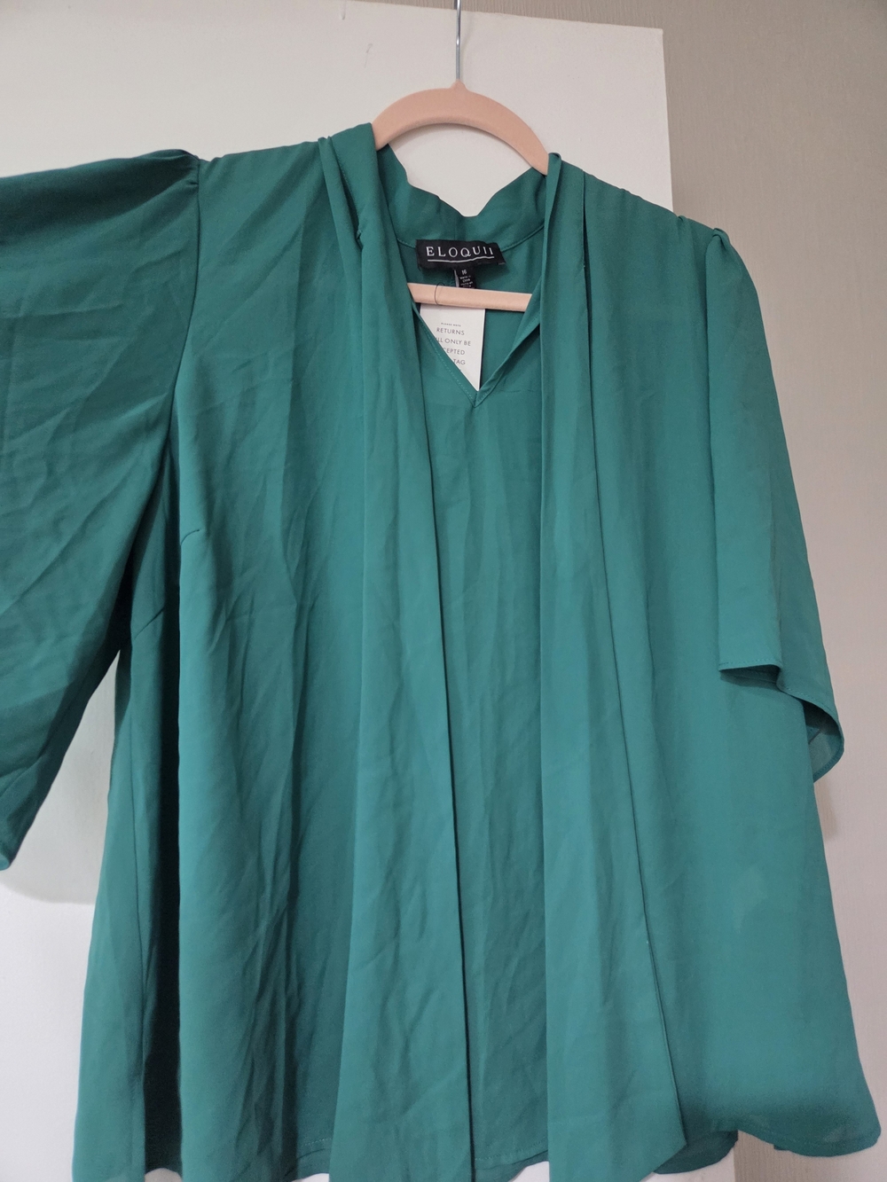 Eloquii Emerald Green Pleated V-Neck Blouse